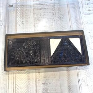 Hand Tooled Leather Bifold Wallet Aztec Warrior Pyramid‎ Design Black